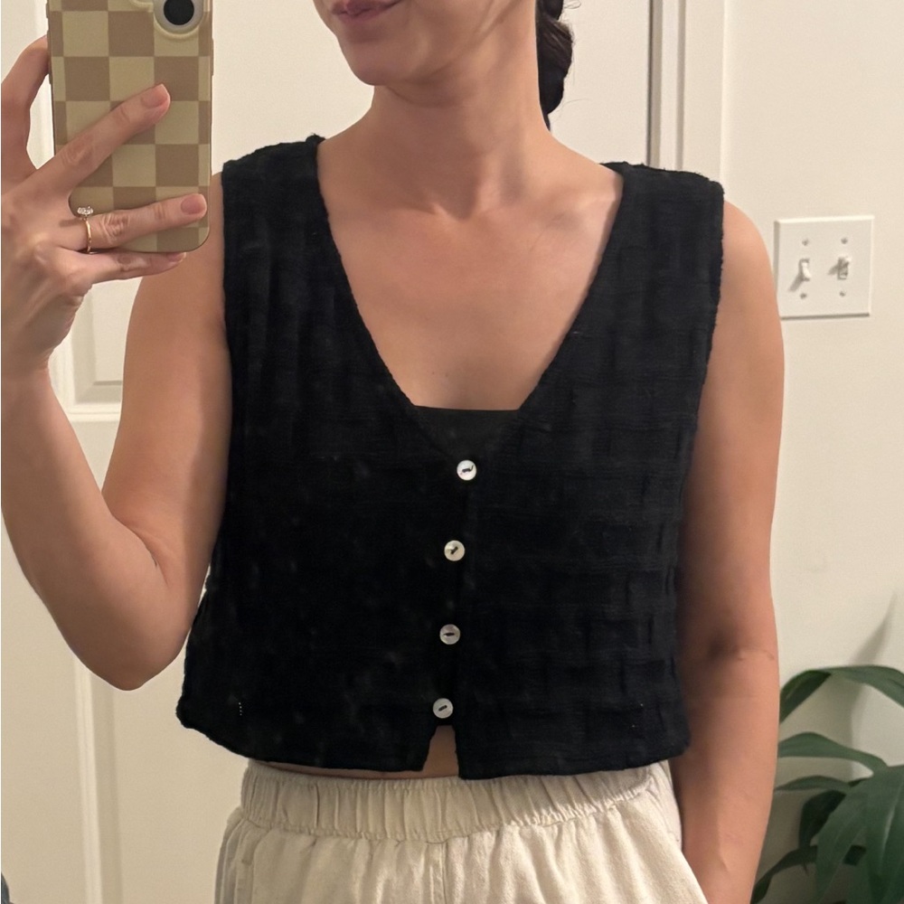 Madewell Basketweave Stitch Vest Knit Crop Sleeveless in Black